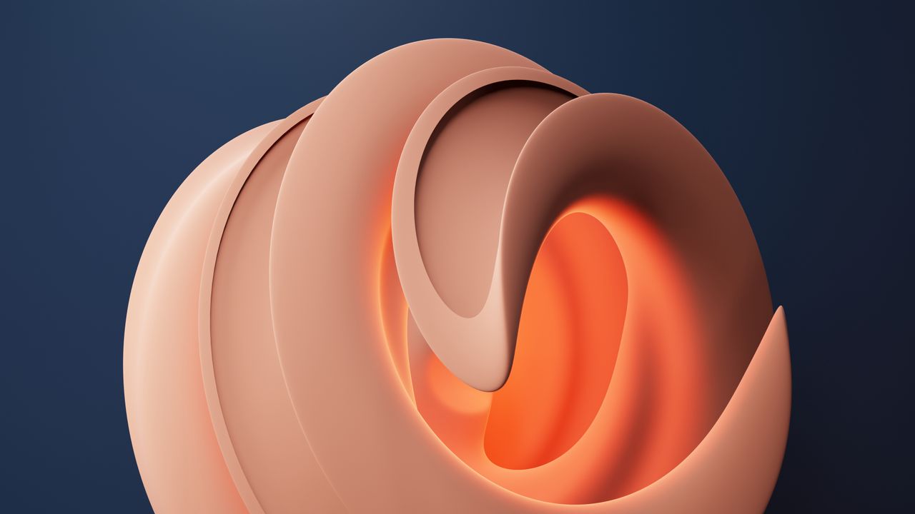 Services 3D rendered abstract sculpture with warm glow against dark background, modern design.